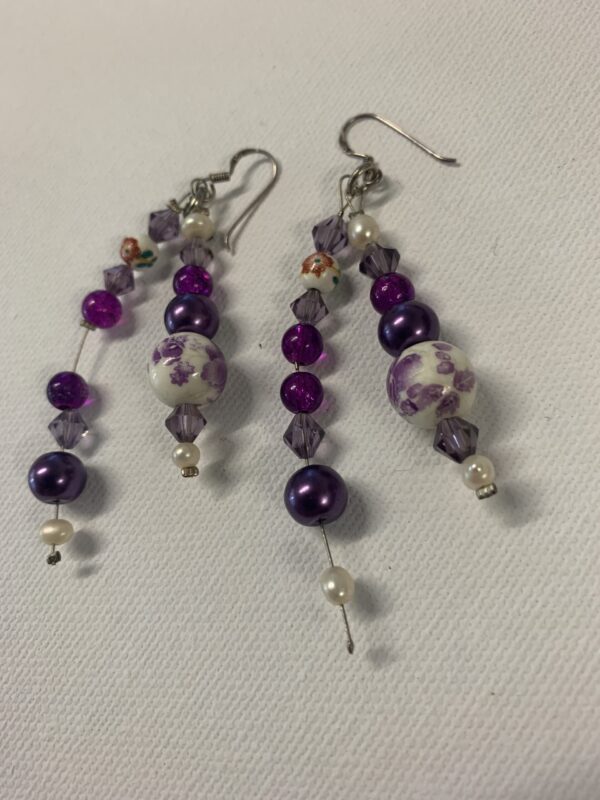 Purple Glass Porcelain Beaded Necklace Earrings - Image 3