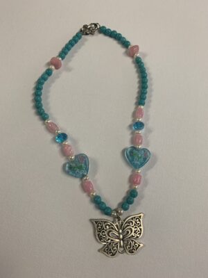 Pink and Blue Pastel Butterfly Necklace