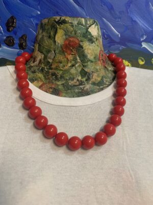 Vintage Red Plastic Beaded Necklace