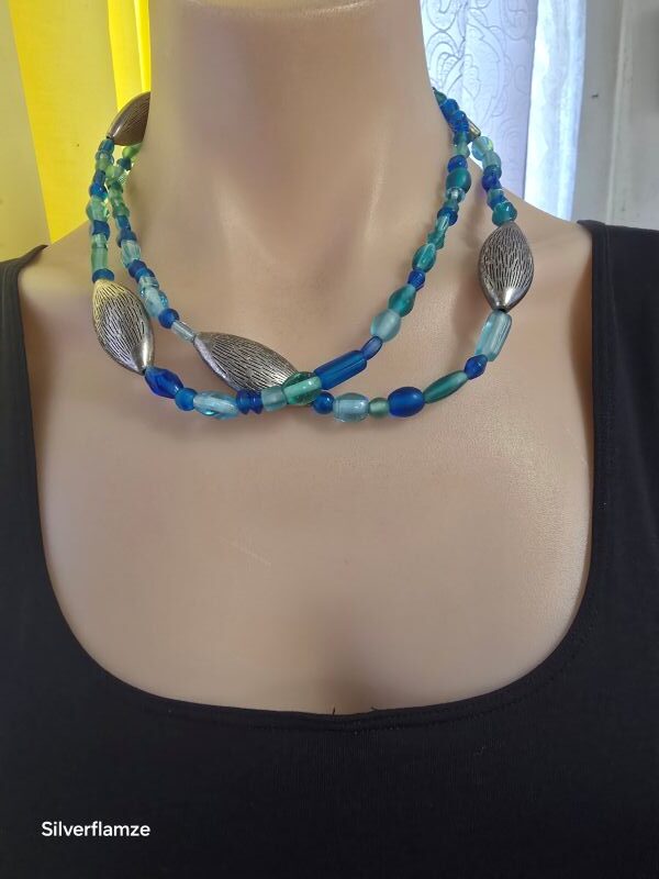 Blue Vintage Glass Beaded Necklace