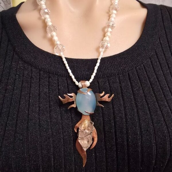 Copper Flamze Cross Pendant Beaded Necklace
