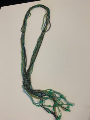 Glass Seed Bead Vintage Green Blue Long Necklace