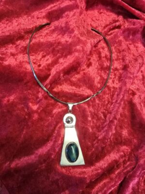 Sterling Silver Blue Tiger Eye Pendant Collar