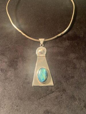 Sterling Silver Blue Tiger Eye Key Hole Pendant