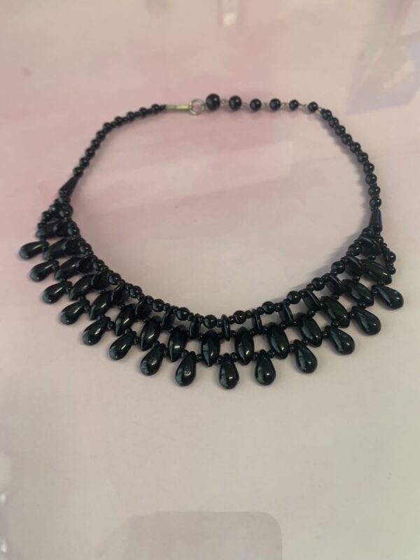 Black bead glass vintage necklace