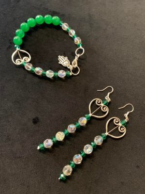 Green Emerald and Swarovski Crystal Necklace Bracelet Earrings