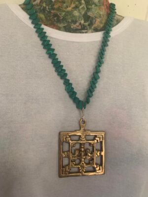 Green Malachite and Brass Square Necklace