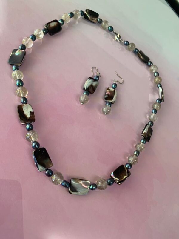 Grey Water Pearl Shell and Quartz Necklace