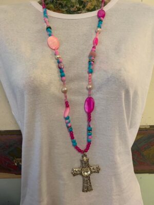 Pastel Pink Blue Cross Necklace