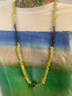 Peridot chip and Hematite Crystal Necklace