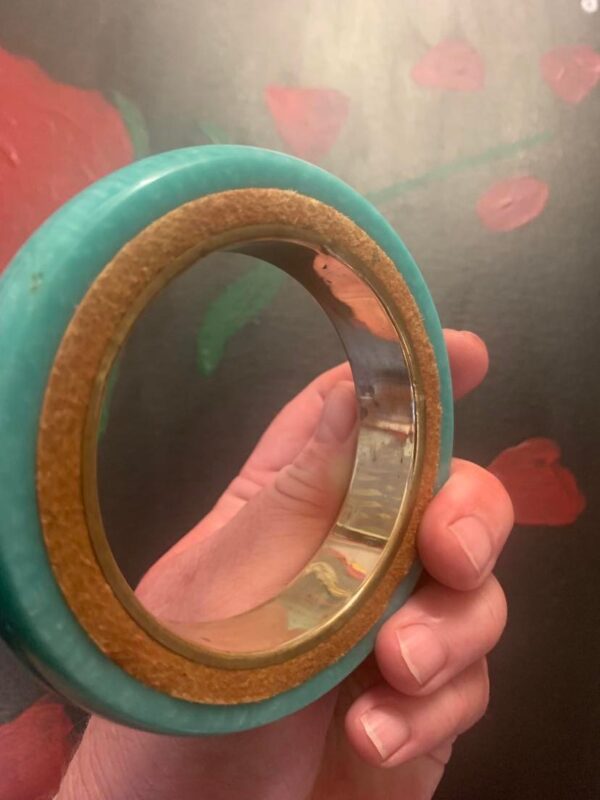 Teal Lucite Brass Vintage Bangle