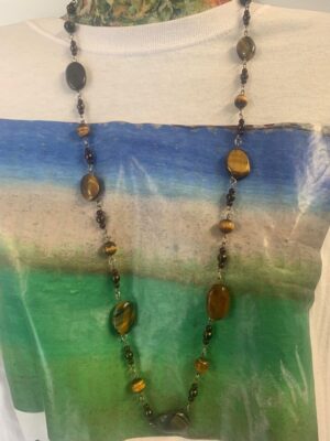 Golden Tiger Eye Garnet Beaded Vintage Necklace