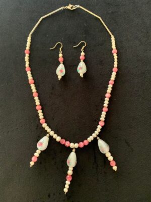 Water Pearl Pink Cats Eye Necklace Earrings