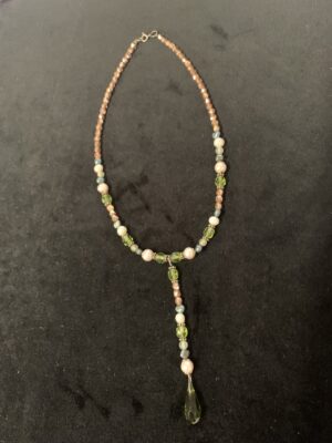 Water Pearl and Green Crystal Beaded Necklace