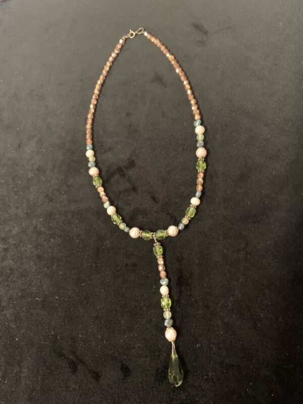 Water pearl and green crystal necklace