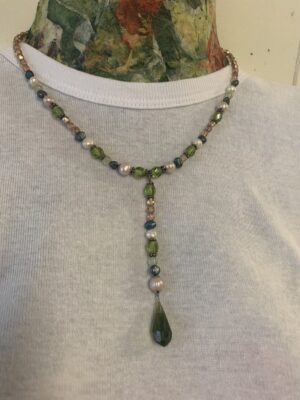 Water Pearl and Green Crystal Beaded Necklace