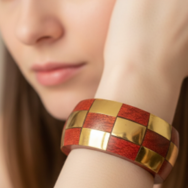 Antique Walnut Wood brass bangle