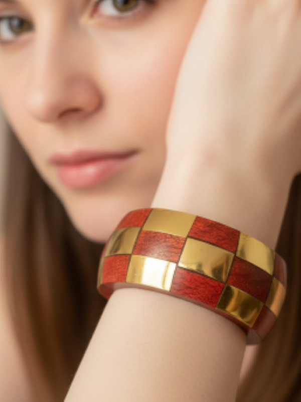 Antique Walnut Wood brass bangle