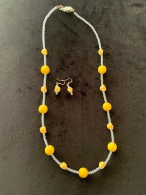 Yellow Howlite Skull Necklace and Earrings