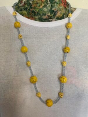 Yellow Howlite Skull Necklace and Earrings