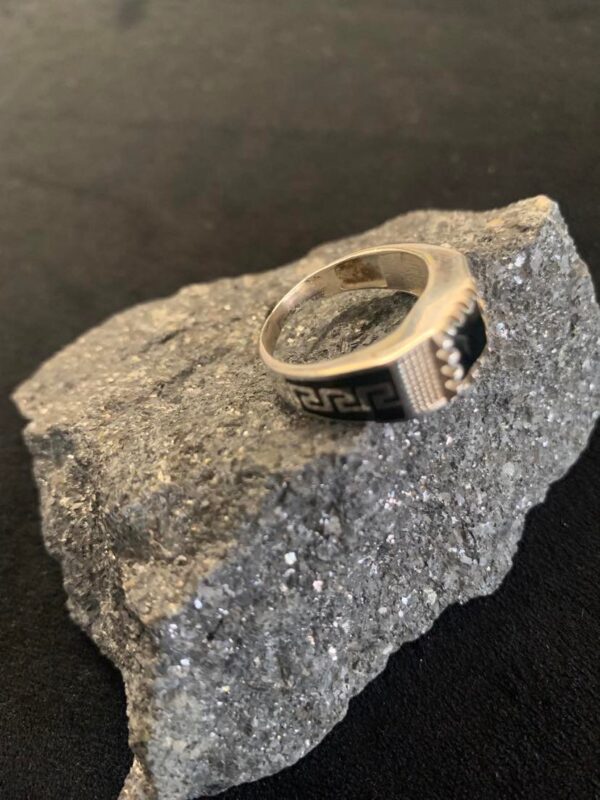 Black Glass Aztec Sterling silver Ring