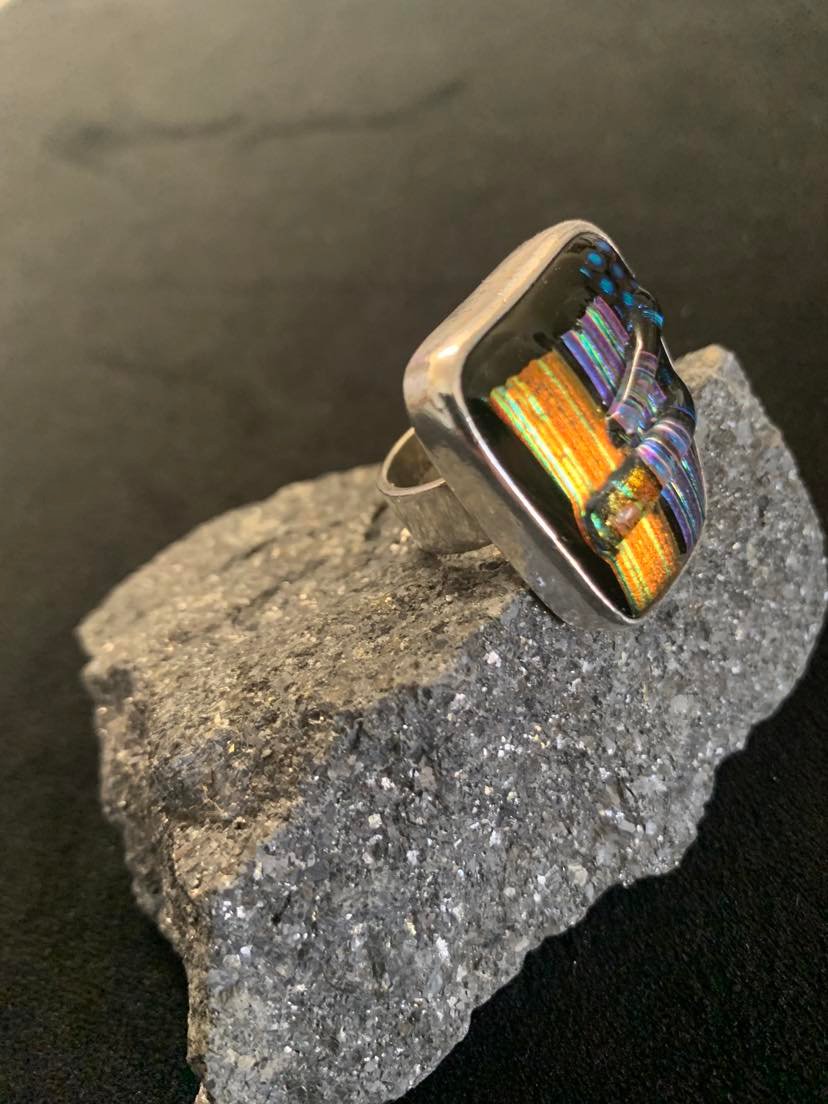 Dichroic Glass Vintage Sterling Silver Ring