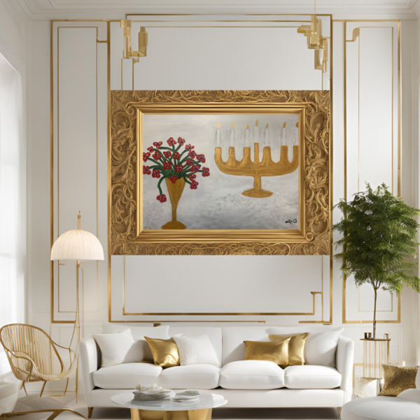 White and gold crisp room with sofa showcasing Endless possiblity framed art