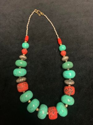 Berber Red and Turquoise Colour Resin Vintage Necklace