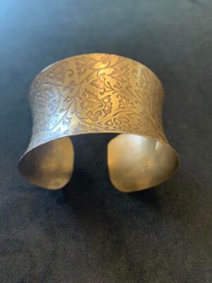 Embossed Flower Brass Vintage Cuff Bangle