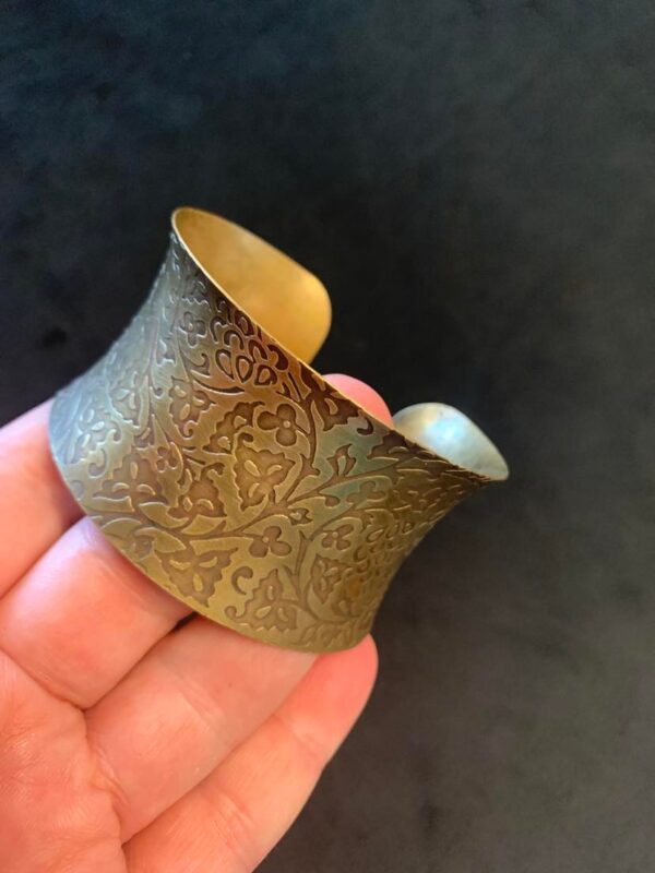 Embossed-Flower-Brass-Cuff-Bangle