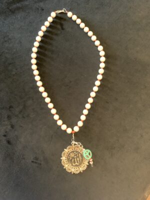 Faux Pearl Allah Shield and Peace Necklace