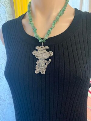 Green Jade Bead Silver Cookie Girl Pendant Necklace