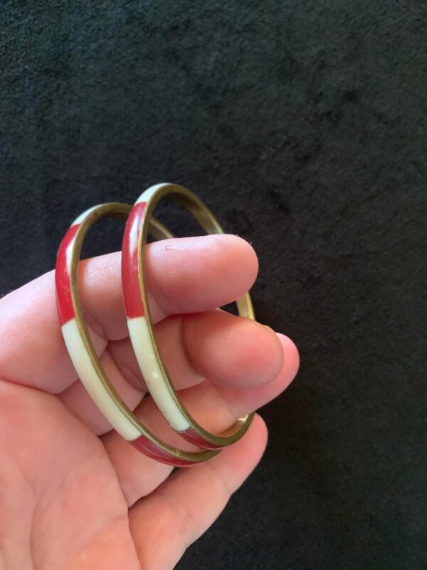 Red-and-creme-Lucite-Brass-Bangles