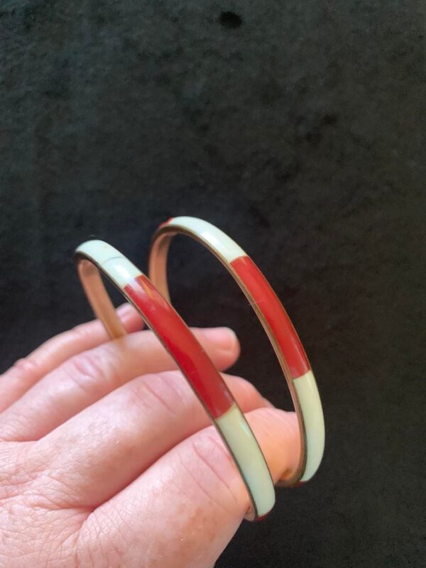 Red-and-creme-Lucite-Brass-Bangles