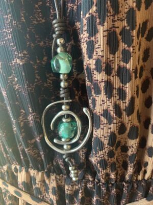 Silver Swivel Teal Blue Glass Vintage Necklace