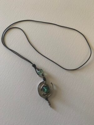 Silver Swivel Teal Blue Glass Vintage Necklace