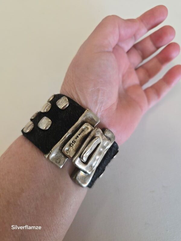 Black Leather Silver Stud Bracelet