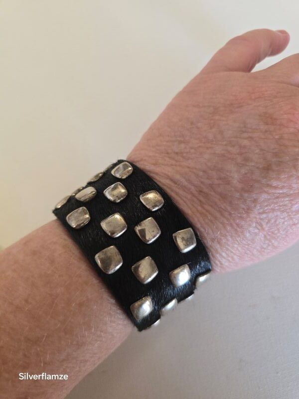 Black Leather Silver Stud Bracelet