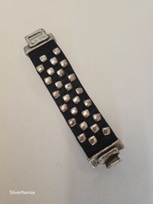 Silver Stud Black Leather Bracelet