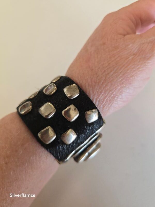 Black Leather Silver Stud Bracelet