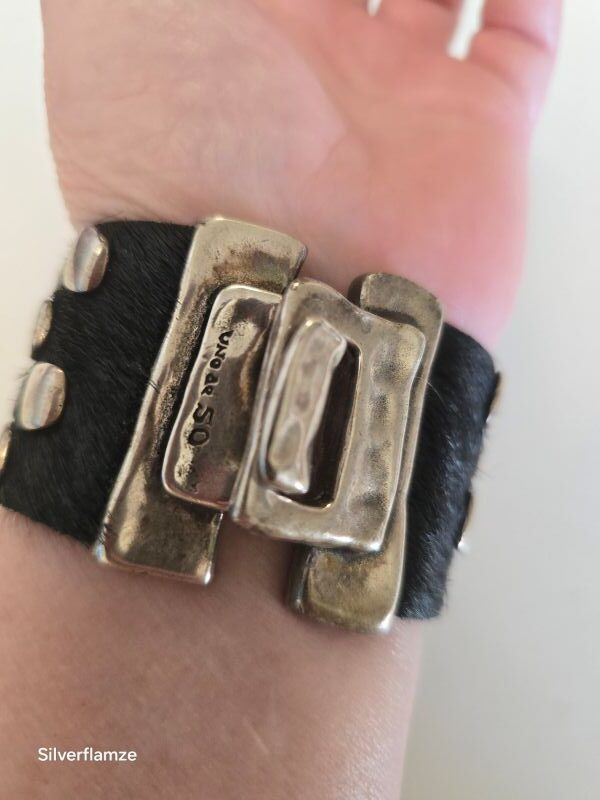 Black Leather Silver Stud Bracelet