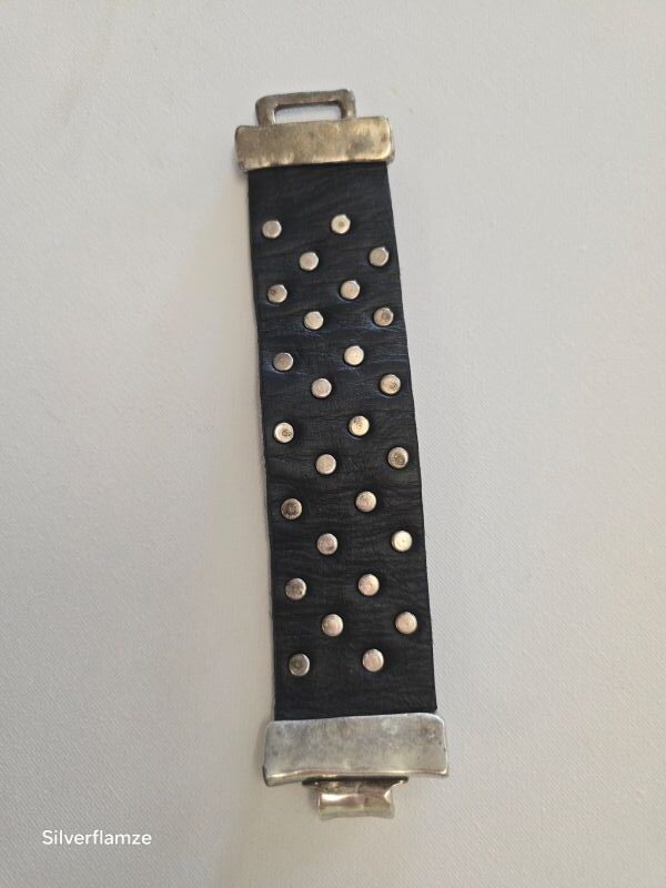 Black Leather Silver Stud Bracelet