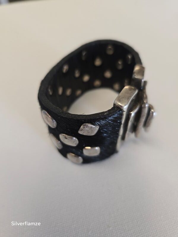 Black Leather Silver Stud Bracelet