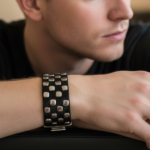 Silver Stud Black Leather Bracelet