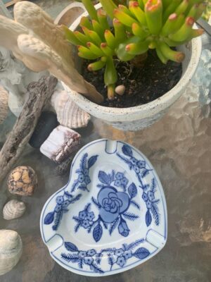 Blue Porcelain Heart Rose Ash Tray