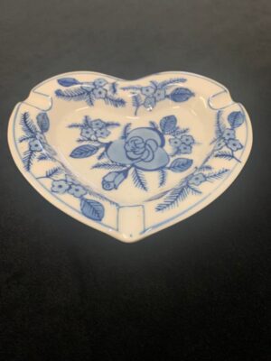 Blue Porcelain Heart Rose Ash Tray