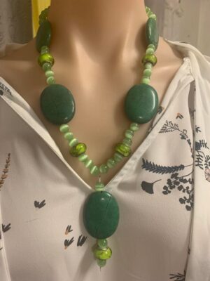 Green Agate and Lime Cats Eye Beaded Necklace