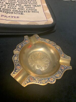 Pure Brass Enamel Leaf and Grape Design Ash Tray