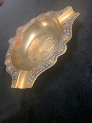 Pure Brass Enamel Leaf and Grape Design Ash Tray