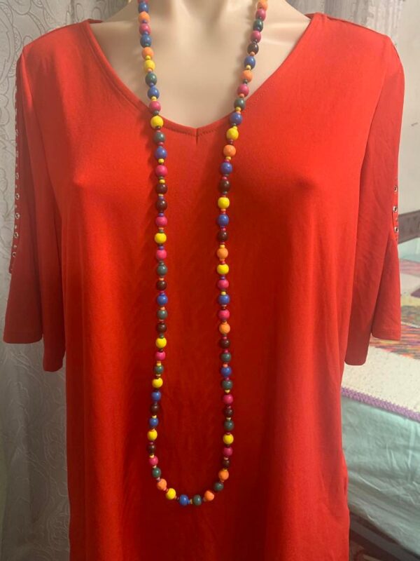 Rainbow colour wooden beaded necklace